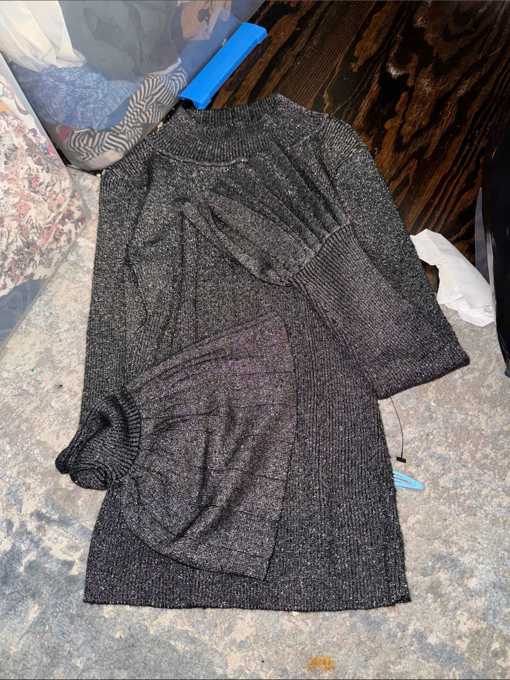 Lucy Paris Black Shimmer Ribbed Turtleneck Sweater